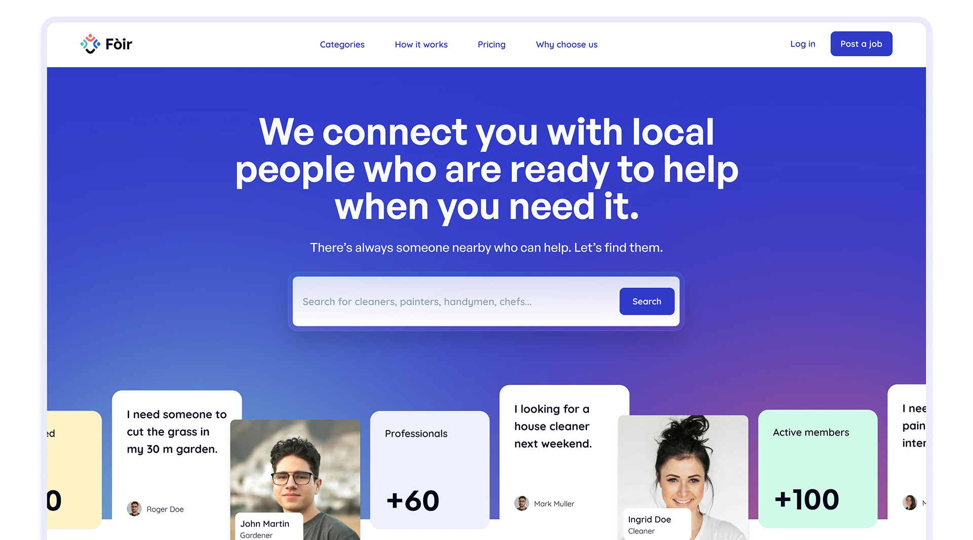Fòir marketplace landing page mockup